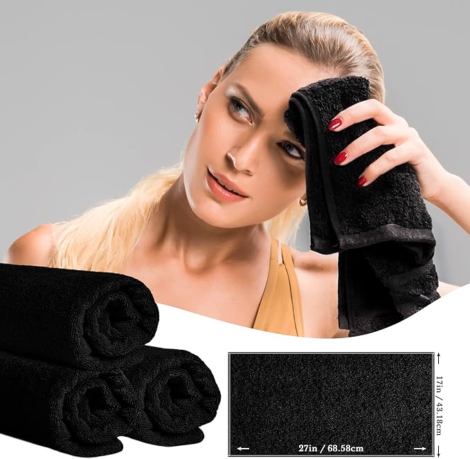 Barber Towels Black Salon Towels For Hair Stylist - Pack of 24, Not Bleach Proof, 16 by 27 Inches, Cosmetology Towel, Absorbent Cotton Hair Towel for Women, Men, Beauty, Spa and Home Hair Care