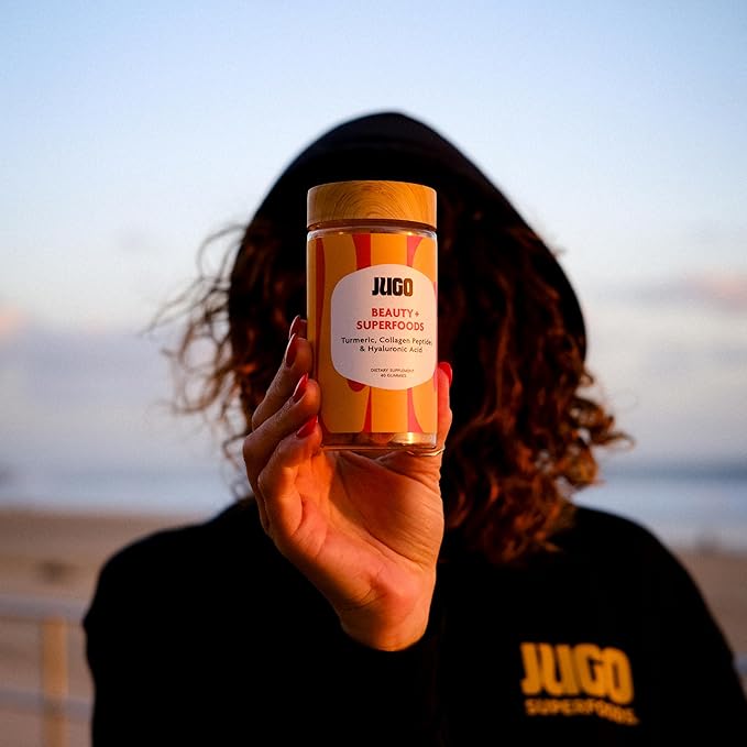 JUGO Beauty + SUPERFOODS Hair, Skin and Nails Collagen Gummies, Hyaluronic Acid and Turmeric Supplement, Cruelty-Free, Gelatin-Free and Gluten-Free Gummy Vitamins, Non-GMO, Made in USA, 40 Count