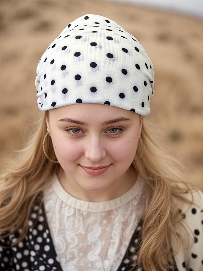 1 Pack Boho Headbands Stretch Paisley Print Bandana Headband Criss Cross Hair Bands Knotted Head Wrap Yoga Daily for Women and Girls (Polka Dot White)