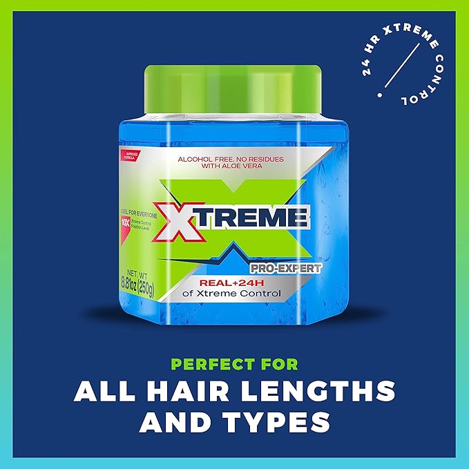 Xtreme Pro-Expert Blue Styling Hair Gel, 24-Hours Xtreme Control With Aloe Vera, 8.81 oz Jar (Pack of 24)