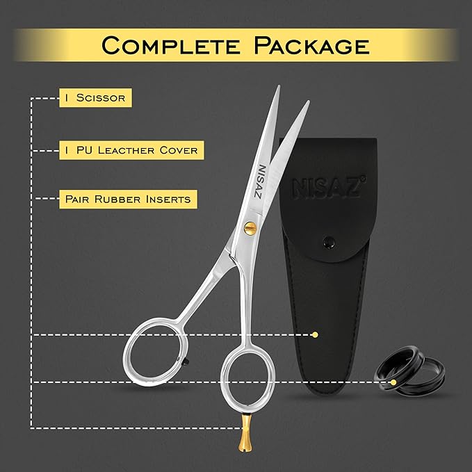 6.5 Inches Professional Hair Scissors with PU Leather Pouch, Smooth & Sharp Barber Scissor, Hair Cutting Scissors for Home or Salon Use – Ideal Hair Shears (Silver, 6.5 Inches)
