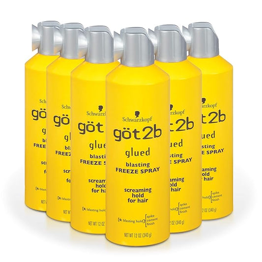 got2b Glued Blasting Freeze Hair Spray, 12 Fl Oz, Pack of 6, Extra Strong Holding Spray for Spikes & Styles, Long-Lasting All-Day Hold, Wind-Tested, Humidity-Resistant, Washes Out Easily
