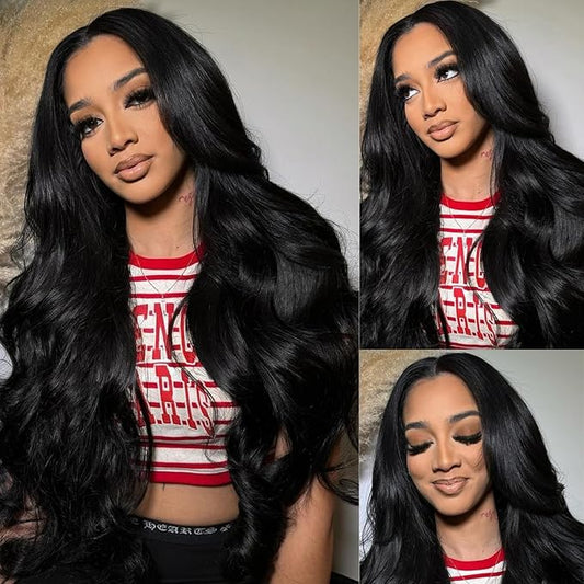 13x6 Lace Front Wigs Human Hair Pre Plucked 200% Density Body Wave HD Transparent Lace Frontal Wigs For Women Natural Color Glueless Wigs with Baby Hair 24 Inch