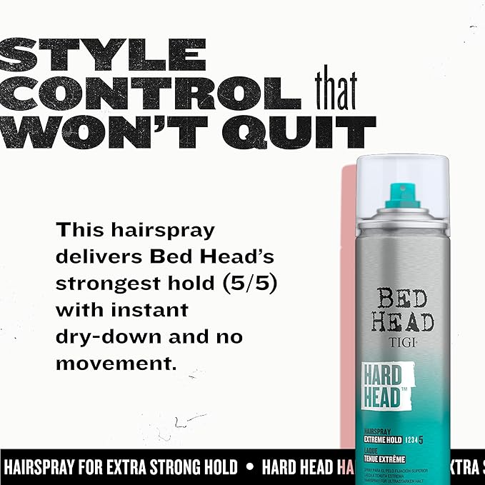 TIGI Bed Head Hard Head Hair Spray – Extra Strong Hold for All Day Style and All Hair Types, 11.7 oz