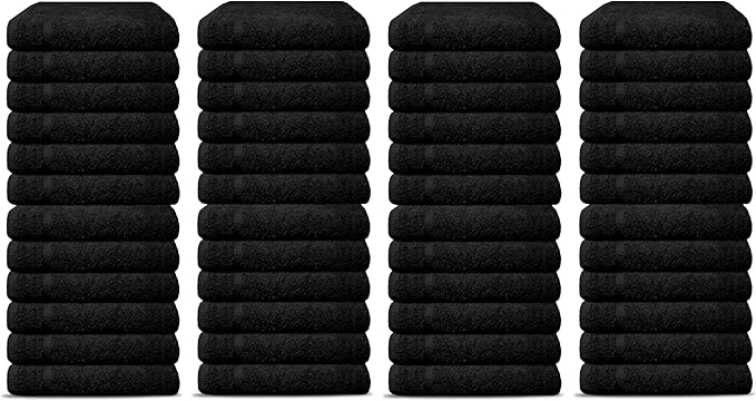 48 Pack Luxury Salon Towels, 100% Ringspun Cotton Comfort, Not Bleach Proof Highly Absorbent Barber Towels (25 x 15) Hair Towel Wrap for Women, Hand, Gym, Beauty, Spa & Home Hair Care – Black