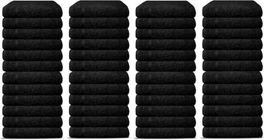 48 Pack Luxury Salon Towels, 100% Ringspun Cotton Comfort, Not Bleach Proof Highly Absorbent Barber Towels (25 x 15) Hair Towel Wrap for Women, Hand, Gym, Beauty, Spa & Home Hair Care – Black
