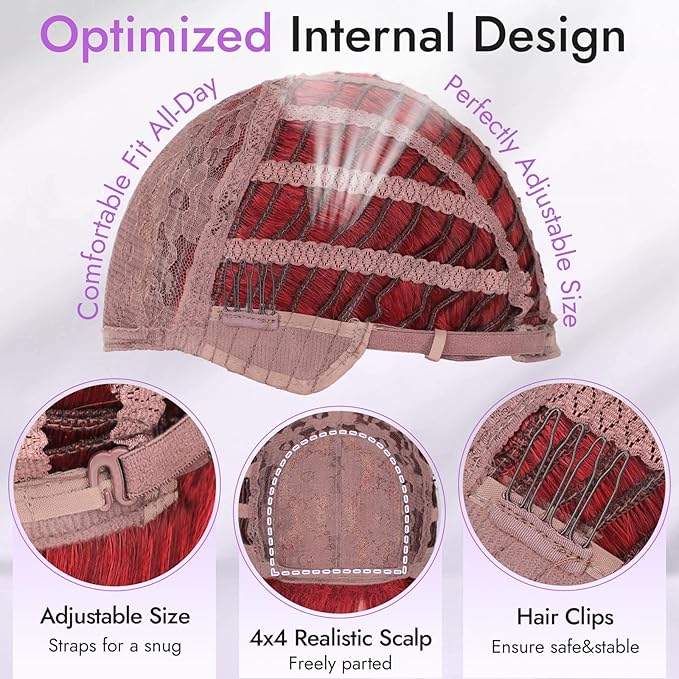 Long Red Wig with Bangs for Women, 4x4 Realistic Scalp,Free Parting, Layered Hairstyle Synthetic Heat Resistant for Daily Party Use 26 inch