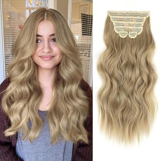 Vigorous Clip in Hair Extensions 6Pcs Mixed Dirty Blonde Hair Extension Clip Ins 20Inch Natural Soft Synthetic Hairpieces for Women(Mixed Dirty Blonde)