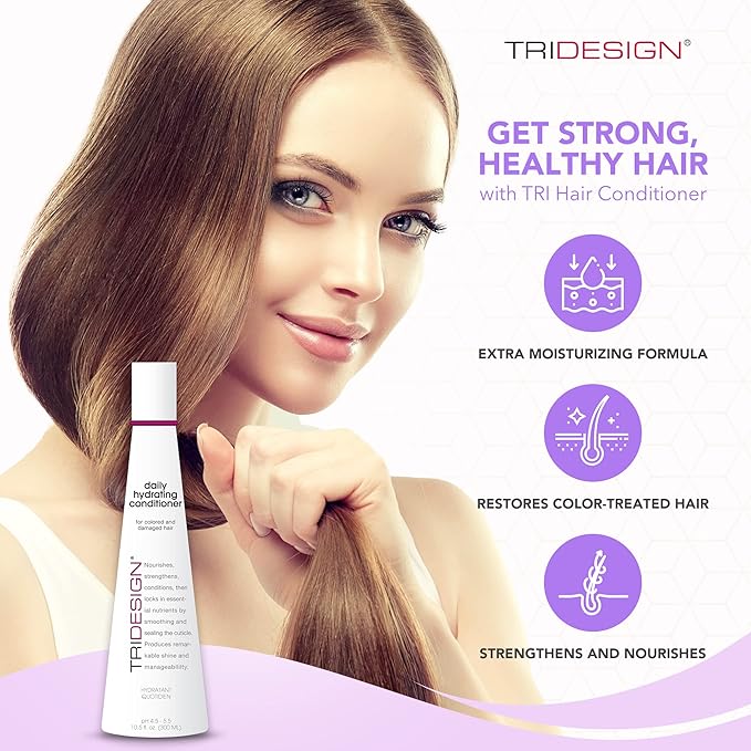 TRIDESIGN Hydrating Conditioner for Women - Extra Moisturizing, Restorative Conditioner for Dry, Damaged, and Colored Hair - Adds Luminous Volume and Healthy Shine - 10.5 Fluid Oz
