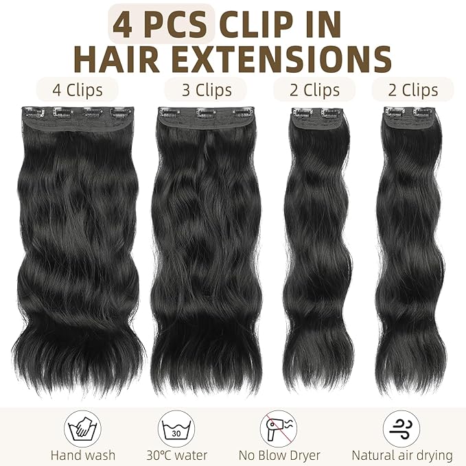 Vigorous Clip in Hair Extensions 20Inch Light Brown Hair Extensions Clip Ins 4Pcs Long Wavy Soft Synthetic Hairpieces for Women