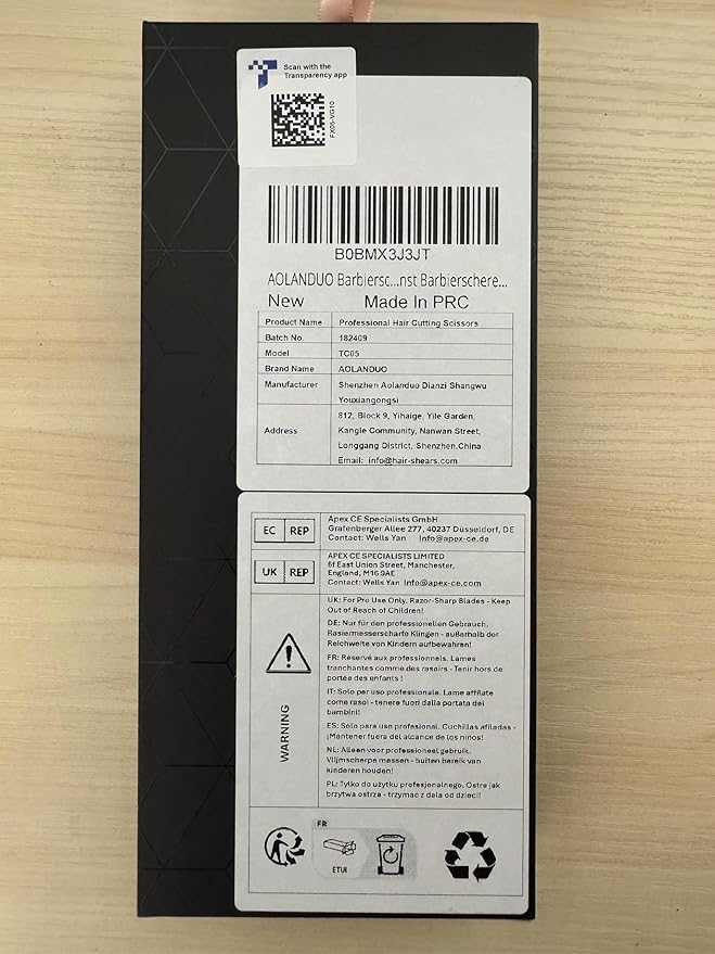 AOLANDUO Professional Hair Cutting Scissors - VG10 Steel Barber Shears, Ergonomic Handle - 1 Count, 6 in