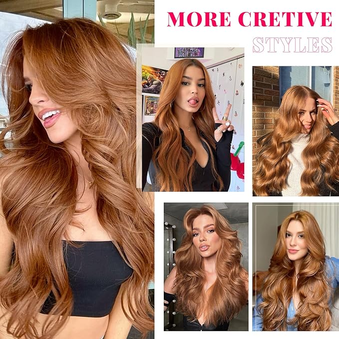 Vigorous Clip in Hair Extensions 4Pcs Long Wavy Hairpieces 20Inch Hair Extensions Clip Ins Soft Synthetic Hairpieces for Women （Orange Auburn）