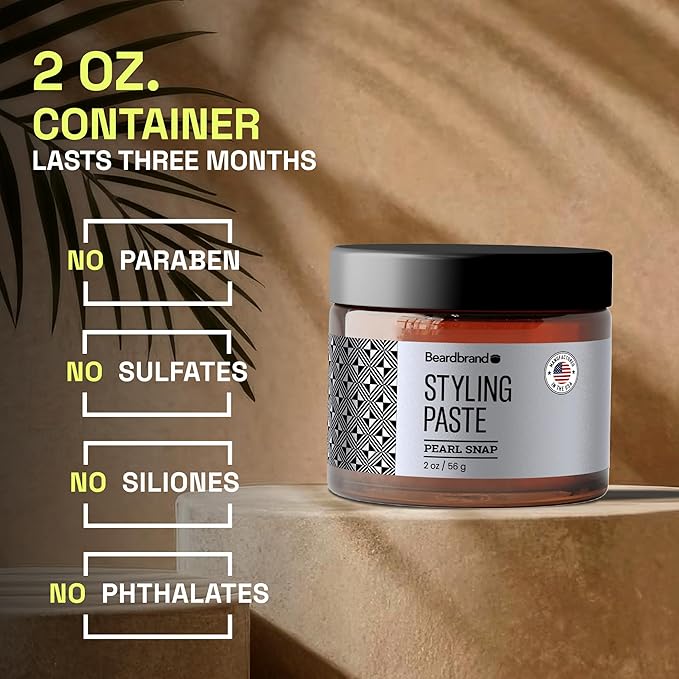 Beardbrand Beard Styling Paste - Medium Hold and Natural Look Hair Paste for Men - Versatile Hair Styling Cream - Teakwood, Rosemary, & Citrus Scent- 56 grams