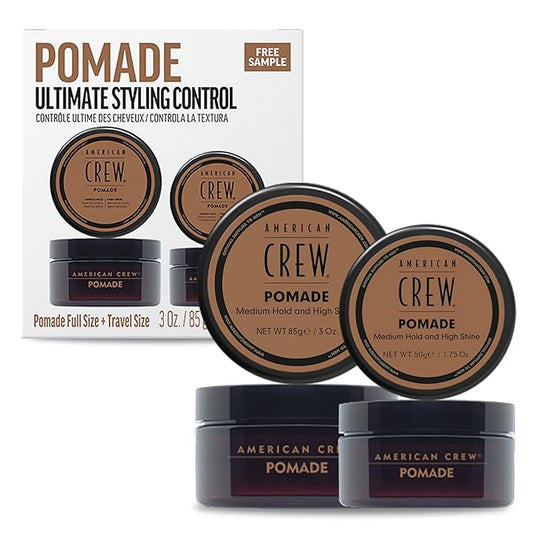 American Crew Men's Hair Pomade, Like Hair Gel with Medium Hold & High Shine, Travel Size, Duo Gift Set