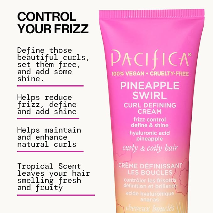Pacifica Beauty Pineapple Curls 3-Step Hair Care Kit: Curl Defining Shampoo + Conditioner + Pineapple Swirl Curl Cream – Enhances Curls, Reduces Frizz, Vegan & Silicone-Free