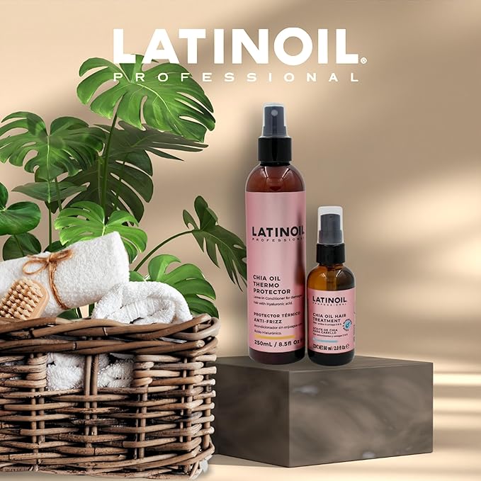 LATINOIL Chia Oil Heat Protectant Spray For Hair - Hair Thermal Protection Shield From Heat - Leave In Conditioner - Anti Frizz Moisturizer (8 Oz)