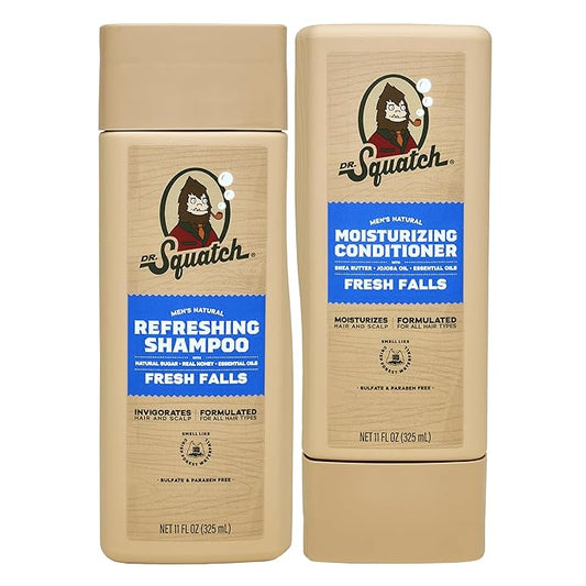 Dr. Squatch Natural Men's Shampoo and Conditioner Set - Healthy, Full Looking Hair - Fresh Falls Natural Shampoo and Conditioner for Men (11 fl oz, 2-Pack)
