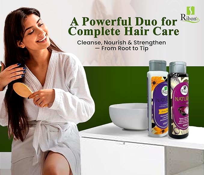 Ribon's Natural Shampoo and Conditioner Set Hair Growth – Anti-Hair Loss, Strengthening & Nourishing Formula with Onion, Rosemary & Aloe Vera – Floral Scent – 450ml Each