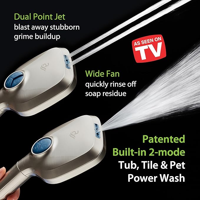 AquaCare High Pressure 10 Spray Mode Filtered Showerhead - Handheld Shower Head Filters Chlorine to Heal Dry Skin, Revive Hair - Dual Power Wash Cleans Tub, Tile, Pets - Hard Water Softener, Nickel