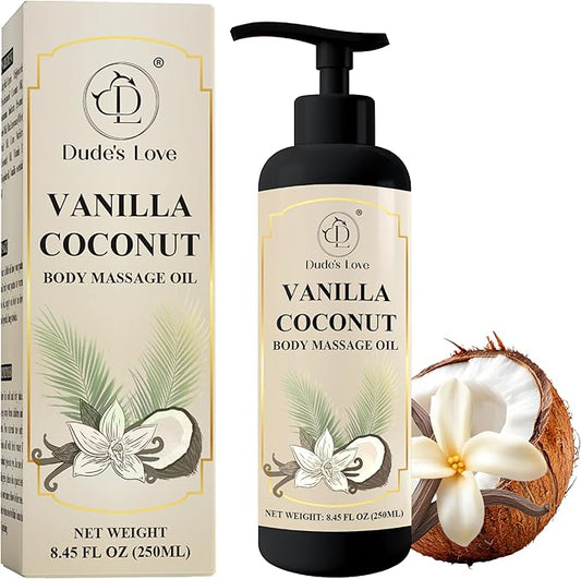 Vanilla Coconut Body Massage Oil – Hydrating, Nourishing, and Relaxing Oil with Natural Vitamin E & Essential Oils, 8.45 fl oz (250 ml)