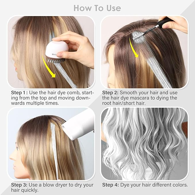 White Temporary Hair Chalk Color Comb + Washable Hair Mascara Dye for Girls Kids, Makeup Vibrant Dye Hair Colors for Halloween, Cosplay, Sporting Events, DIY Hair Parties Christmas