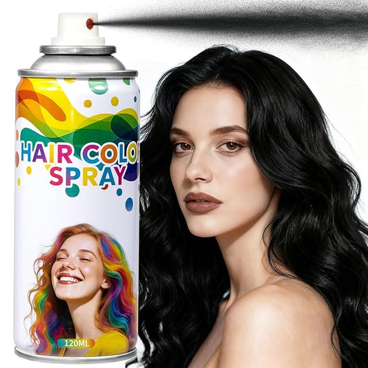 Temporary Black Hair Color Spray & Wax | Non-Sticky, Natural Look | Washable One-Time Use Hair Dye for Halloween, Cosplay, Festivals | For Women, Men & Kids 120 ML