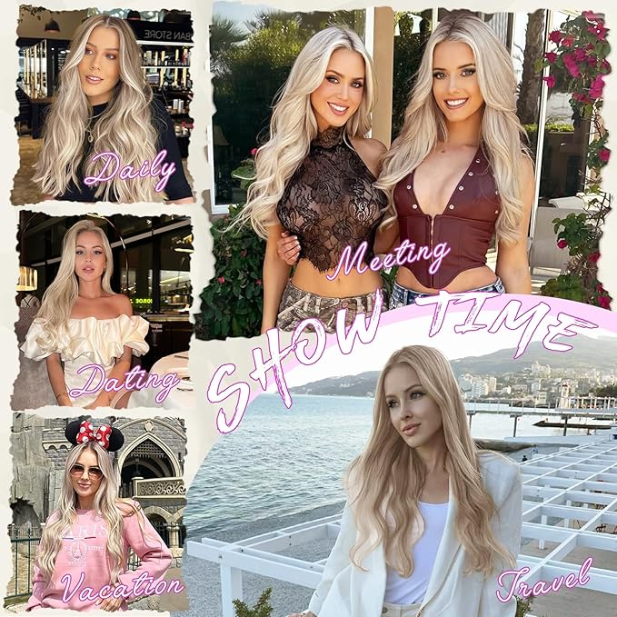 Vigorous Clip in Hair Extensions 20Inch Blonde Hair Extensions Clip Ins 4Pcs Long Wavy Soft Synthetic Hairpieces for Women