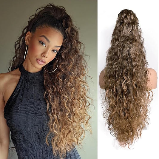 Claw Clip Ponytail Extension 30'' Long Synthetic Pony Tails Hair Extensions Fake Ponytails Hair Pieces Wigs Half Up Half Down Ponytail Extension For Black Women Daily Use Brown Mix Golden