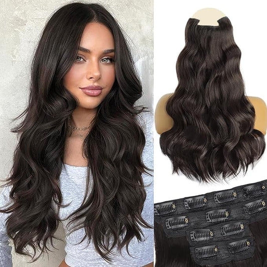 Vigorous Clip in Hair Extensions 4Pcs Dark Brown Long Hair Extensions Clip Ins 20Inch Soft Synthetic Hairpieces for Women