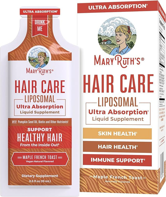 MaryRuth Organics Hair Growth Vitamins, Sugar & Gluten Free, Liquid Hair Vitamins with Vitamin D3, Vitamin E Biotin Hyaluronic Acid, Selenium for Hair & Skin Care Vegan, Non-GMO, 14-0.5 Fl Oz Pouches