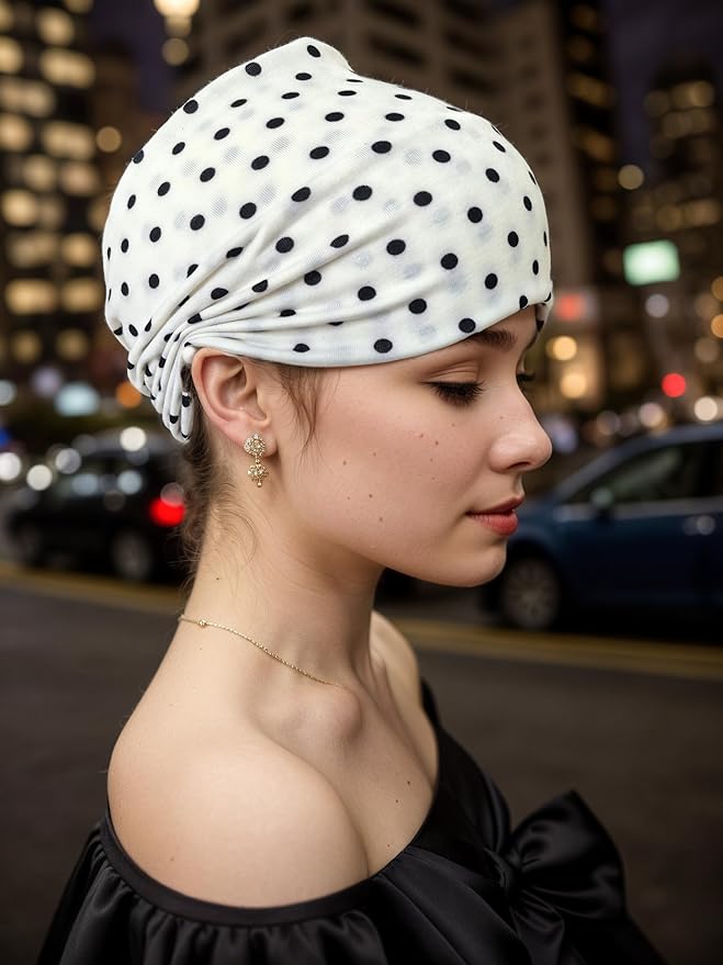 1 Pack Boho Headbands Stretch Paisley Print Bandana Headband Criss Cross Hair Bands Knotted Head Wrap Yoga Daily for Women and Girls (Polka Dot White)