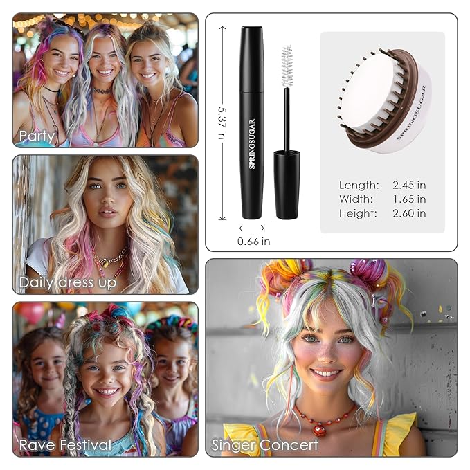 White Temporary Hair Chalk Color Comb + Washable Hair Mascara Dye for Girls Kids, Makeup Vibrant Dye Hair Colors for Halloween, Cosplay, Sporting Events, DIY Hair Parties Christmas