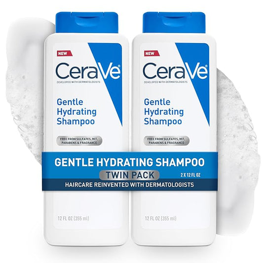 CeraVe Gentle Hydrating Shampoo, With Ceramides, Niacinamide & Hyaluronic Acid For Soft, Healthy Looking Hair & Scalp, Sulfate Free & Color Safe Shampoo, For All Hair Types, 12 Oz (Pack of 2)