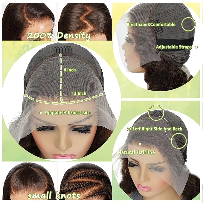 200% Density Pre Plucked 13x6 HD Lace Front twigs Human Hair Body Wave Brown Wigs Human hair Chocolate Brown Lace Front Wig 32inch for Women