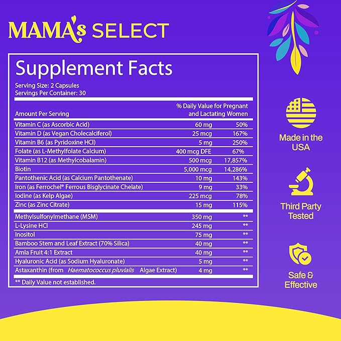 Mama’s Select Postpartum Hair Loss Vitamins – Reduce Shedding, Restore Thickness, Shine, & Strength – Supports Hormonal Balance, Cellular Renewal & Scalp Health – Treatment Is Safe for Breastfeeding