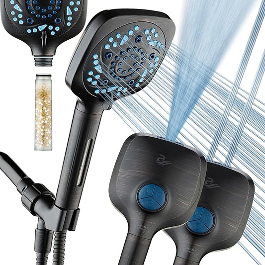 AquaCare High Pressure 10 Spray Mode Filtered Showerhead - Handheld Shower Head Filters Chlorine to Heal Dry Skin, Revive Hair - Dual Power Wash Cleans Tub, Tile, Pets - Hard Water Softener, ORB