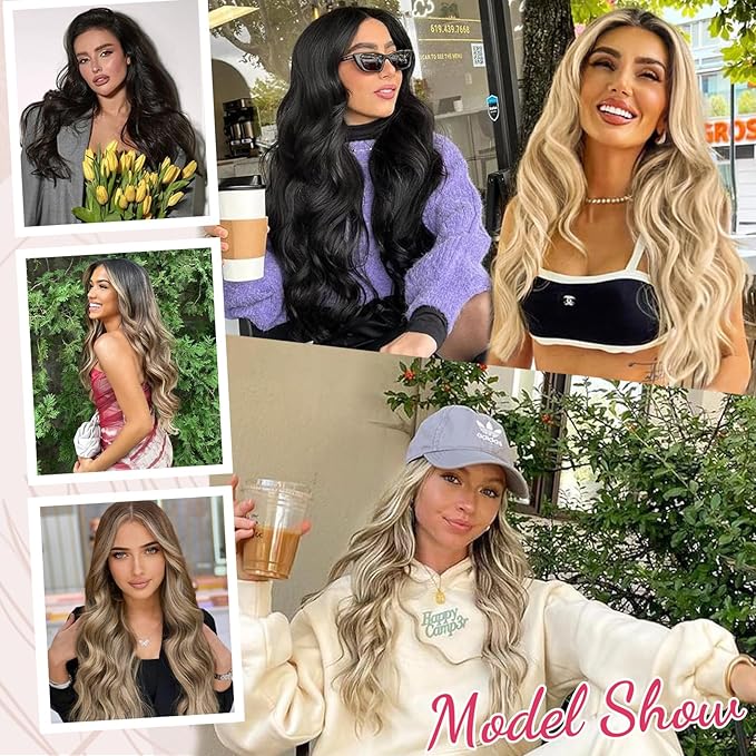 Vigorous Clip in Hair Extensions 6Pcs Hair Extension Clip Ins 20Inch Natural Soft Synthetic Hairpieces for Women(Light Brown & Ash Blonde)