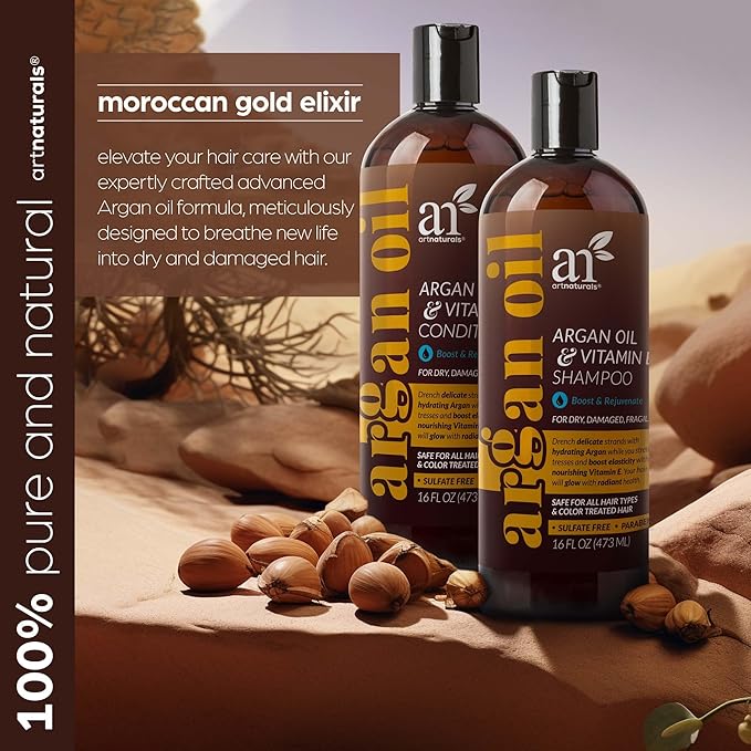 artnaturals Moroccan Argan Oil Hair Loss Shampoo & Conditioner Set - (2 x 16 Fl Oz / 473ml) - Sulfate Free Hair Regrowth for Men & Women