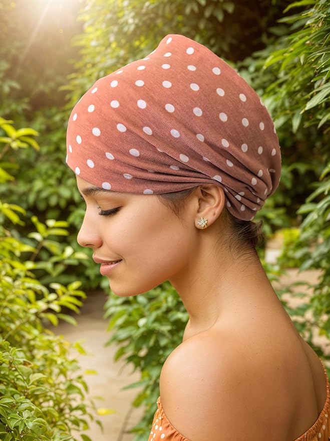 1 Pack Boho Headbands Stretch Paisley Print Bandana Headband Criss Cross Hair Bands Knotted Head Wrap Yoga Daily for Women and Girls (Polka Dot Brown)