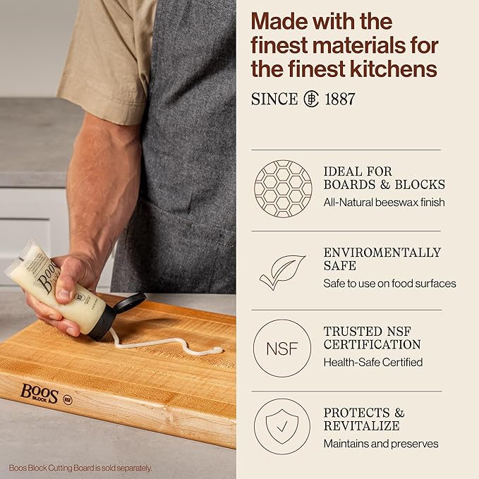 John Boos Block All-Natural Board Cream for Butcher Blocks and Cutting Boards, 5 oz - Wood Conditioner & Sealer for Maintenance and Protection, Safe Formula with Beeswax & Mineral Oil