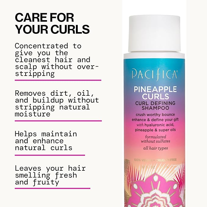 Pacifica Beauty Pineapple Curls 3-Step Hair Care Kit: Curl Defining Shampoo + Conditioner + Pineapple Swirl Curl Cream – Enhances Curls, Reduces Frizz, Vegan & Silicone-Free