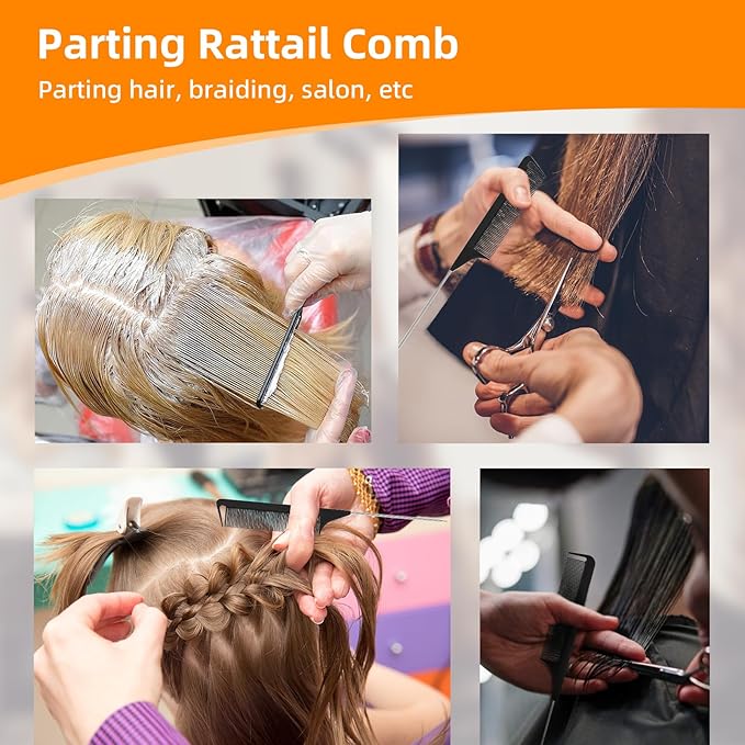 Hair Brush and Comb Set, 2Pcs Paddle Hairbrush Set for Women Men, Detangling Rattail Fine Styling Combs for Curly, Thick, Thin, Wig, Massaging Scalp