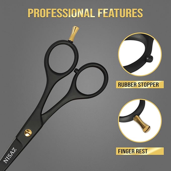 6.5 Inches Professional Hair Scissors with PU Leather Pouch, Smooth & Sharp Barber Scissor, Hair Cutting Scissors for Home or Salon Use – Ideal Hair Shears (Black, 6.5 Inches)