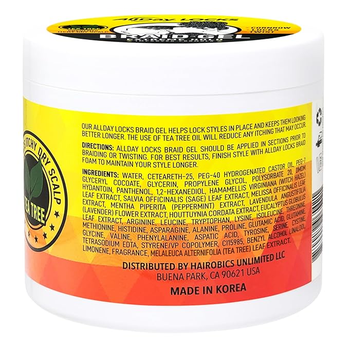 AllDay Locks Braid Gel (15 oz) | Extreme Hold, High Shine | Frizz & Flake-Free Edge Control | Tea Tree, Lavender, Peppermint Oil | Slick & Style Braids, Locks, Twists, Cornrows | 15 oz