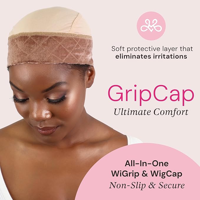 Milano Collection GripCap for Women, 2 in 1 Wig Cap with Grip Band Plus Wig Cap for Lace Frontals, Fully Adjustable, Comfortable, and Breathable Fabric for Secure Fit, Nude, 2 Pack