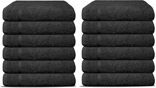 12 Pack Luxury Salon Towels, 100% Ringspun Cotton Comfort, Not Bleach Proof Highly Absorbent Barber Towels (27 x 16) Hair Towel Wrap for Women, Hand, Gym, Beauty, Spa & Home Hair Care – Black
