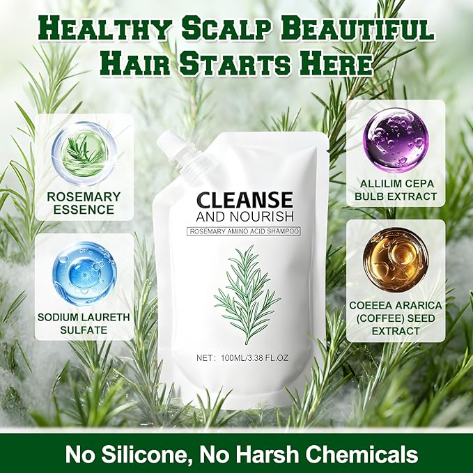 2Pcs Rosemary Amino Acid Shampoo for Hair Growth, Thinning Hair Loss Natural, Moisturizing Hair Shampoo, Strengthening for Men and Women