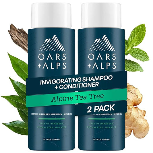 Oars + Alps Men's Sulfate Free Hair Shampoo for Men & Women, Shampoo for Hair Infused with Witch Hazel and Tea Tree Oil, Nourishing & Moisturizing, Paraben & Sulfate Free, Alpine Tea Tree, 13.5oz