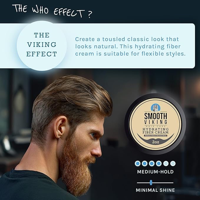 Smooth Viking Hydrating Fiber Cream for Men - Hair Cream for Men, Hair Gel for Men, Mens Hair Products, Mens Hair Paste, Styling Cream Men - Made in USA, 2oz