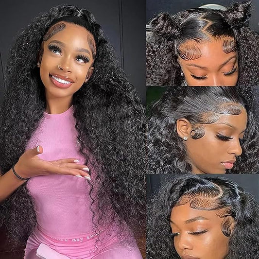 34Inch Deep Wave Lace Front Wigs Human Hair 13x6 Lace Front Wigs Human Hair Pre Plucked 200% Density for Women Deep Curly Glueless Wigs Human Hair Pre Plucked with Baby Hair 34Inch